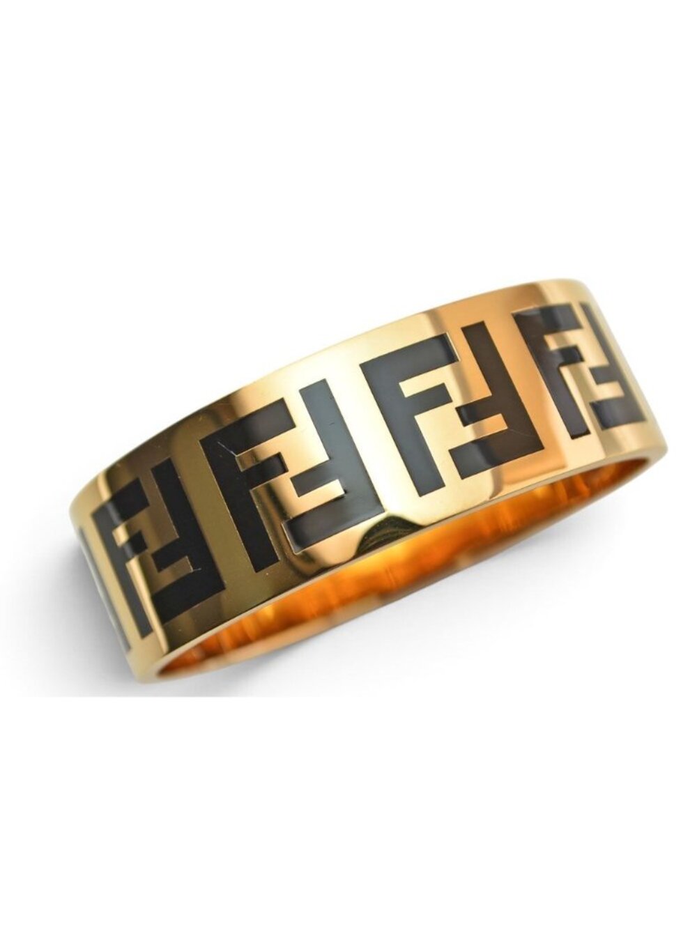 Fendi Bangle Bracelet FF Logo Black Gold Metal
